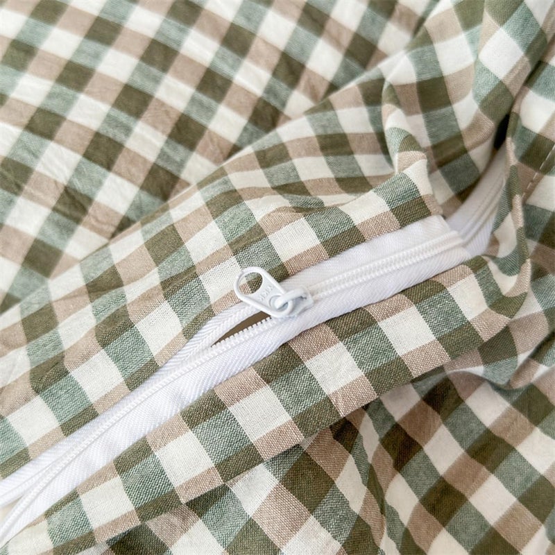 Mucalis Green Gingham Duvet Cover King 100% Washed Cotton Checked Duvet Cover Set Modern Plaid 3 Piece Grid Bedding Set with Zipper Closure Corner Ties Durable Breathable Easy Care - Image 5